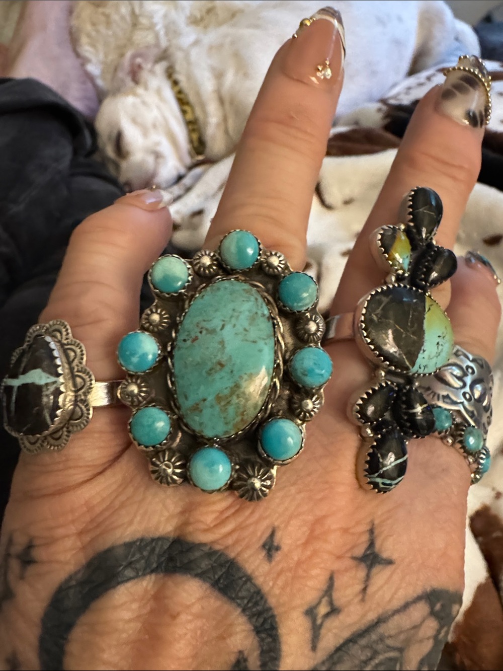 Turquoise Cluster Statement Ring - Blue Turquoise Silver Design